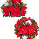 BLOSMON Poinsettias Artificial Christmas Flowers: 2 Pcs Red Fake Floral Ball Centerpieces for Tables Decorations Silk Faux Poinsettia Winter Holiday Flower Arrangement Xmas Plant Ornaments Decor