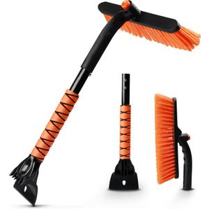 EcoNour 27" 3 in 1 Snow Brush with ice Scraper for car Windshield and Window | 360 Aluminum Rotatable Snow Brush for car | Winter Snow Removal Tools with Detachable Foam Grip | Winter Car Accessories