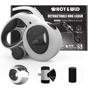 HCY&WLD Upgrade 4-in-1 Retractable Dog Leash with LED Light & Dispenser & Poop Bags, 16 ft Heavy Duty Dog Leash with Anti-Slip Handle for Dogs up to 44 lbs, 360° Tangle-Free, One Button Brake & Lock.      The Rope is Stuck.