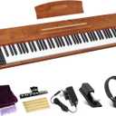 UISCOM 88 Key Digital Piano Keyboard for Beginners,Full Size Electric Piano Semi-Weighted Keyboard with Sheet Music Stand,Pedal,Headphone,Power Adapter,USB-MIDI Compatibility,Wood Grain Brown