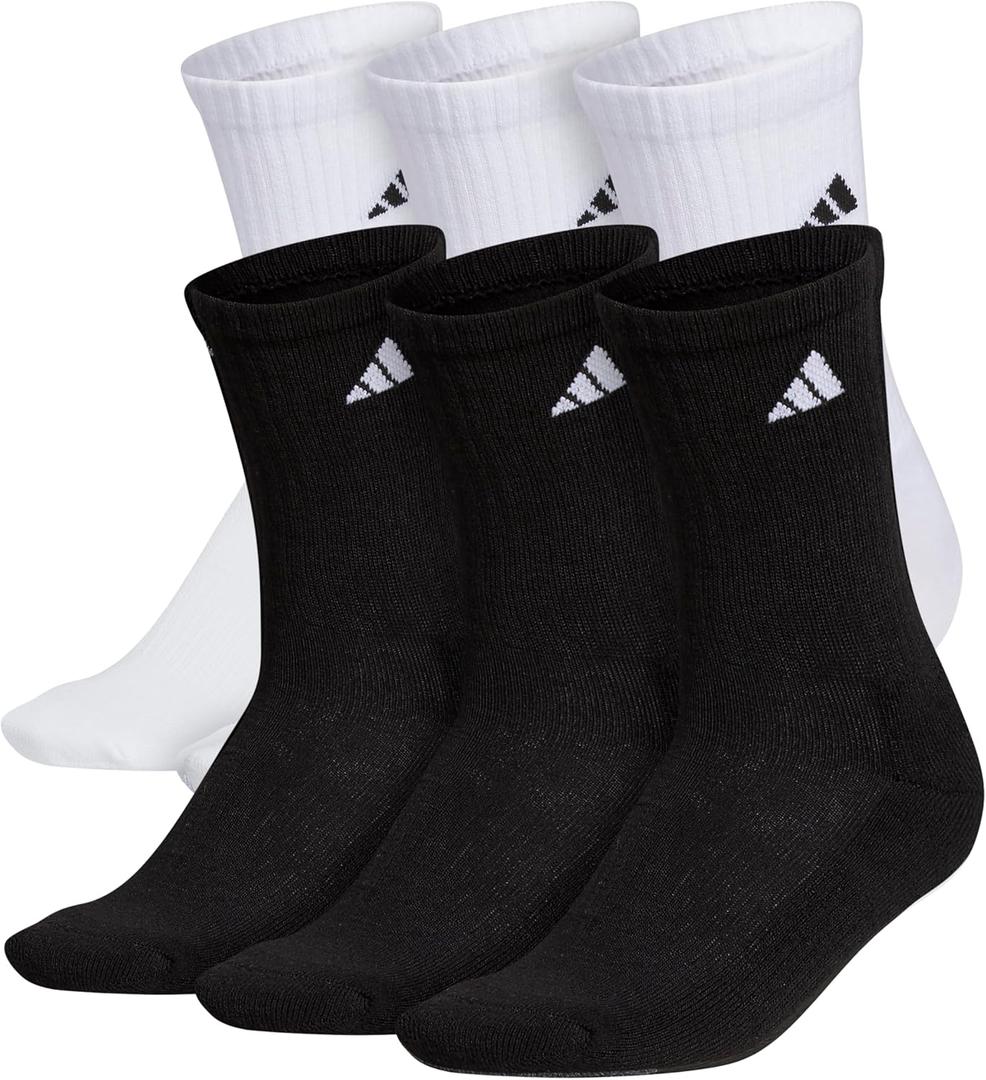 adidas Men's Athletic Cushioned Crew Socks (6 Pairs) Durable & Comfortable (Black, M)