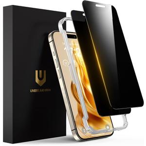 UNBREAKcable Privacy Screen Protector for iPhone 16 Pro Max, Full Coverage Shatterproof Tempered Glass [True 28Anti Spy] [9H Hardness] [Installation Frame] Private Protector for iPhone 6.9"-2 Pack