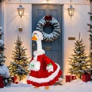 Suzile Christmas Goose Outfit Mrs. Claus Dresses Clothes for 23" High Cement or Plastic Goose Porch Yard Goose Costume for Lawn Outdoor Garden Patio Statue Xmas Santa Holiday Decor