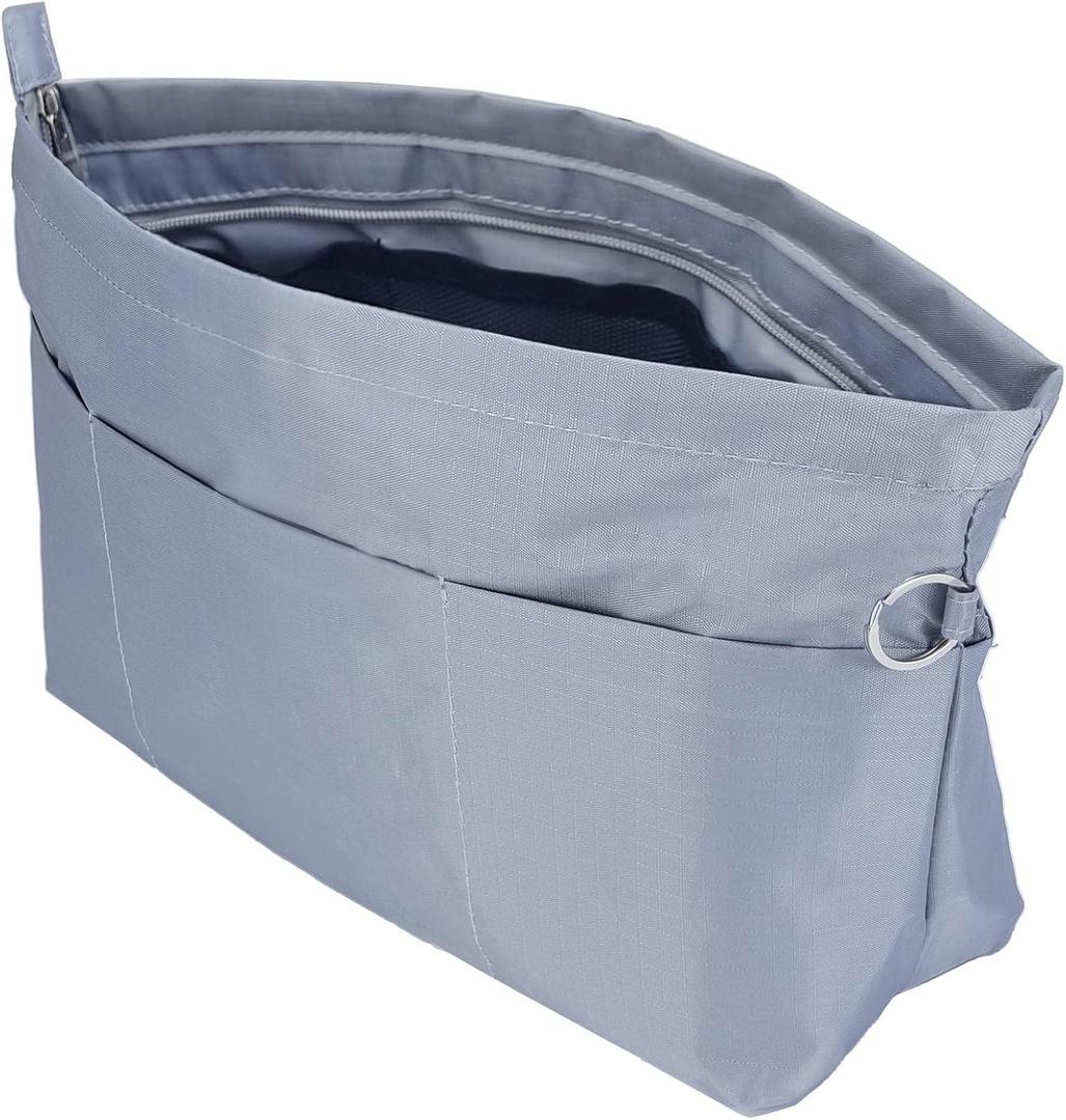 Time Wing Handbag Tote Purse Organizer Insert Bag Liner Shaper Divider Zipper 11 Pockets Compartments Large Grey