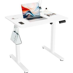 Electric Standing Desk, 31.5" x 23.6" Height Adjustable Sit Stand Desk with Splice Board for Home Office, Computer Desk Memory Preset (White Frame, White Desktop) (32-inch)