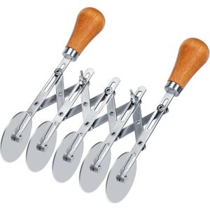 Juome 5 Wheel Pastry Cutter with Wooden Handle, Multi-Round Wheel Pasta Dough Cutter Roller Pizza Slicer Accordion Pastry Knife Divider Tool
