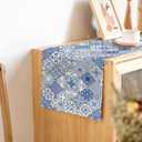 HOSNYE Table Runner Blue White Patchwork Tile in Spanish Style,Cotton Linen Table Runner Decoration for Kitchen Family Dinner Table Holiday Party Farmhouse Style 13 x 72 Inch