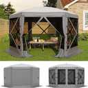 GarveeLife 13x13FT 6-Sided Pop Up Canopy TentOne-Push Setup Canopy Tent with Removable Canopy Top & Wind Cloths, Outdoor shelter for Camping, Backyard Parties, Outdoor Events - Grey