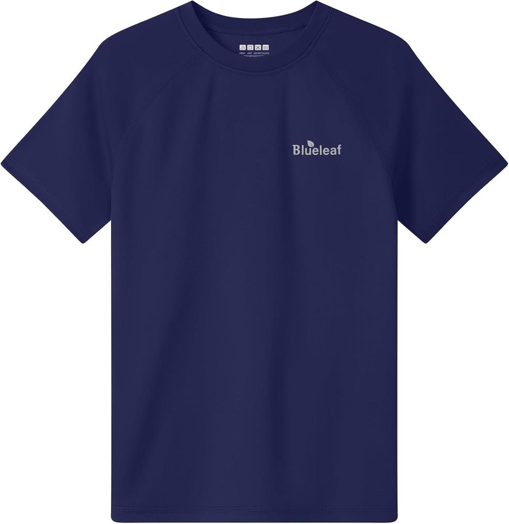 Blueleaf Boys UPF 50+ Sun Protection Shirt 2T to Youth Short Sleeve UV Swim Rash Guard for Beach Surf Quick Dry (Large)