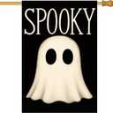 Spooky Ghost Halloween House Flag 28 x 40 Inch Double Sided Decorative Fall Holiday Garden Flags Banner for Outdoor Porch Yard Decor Seasonal House Flags and Home Decorative Display