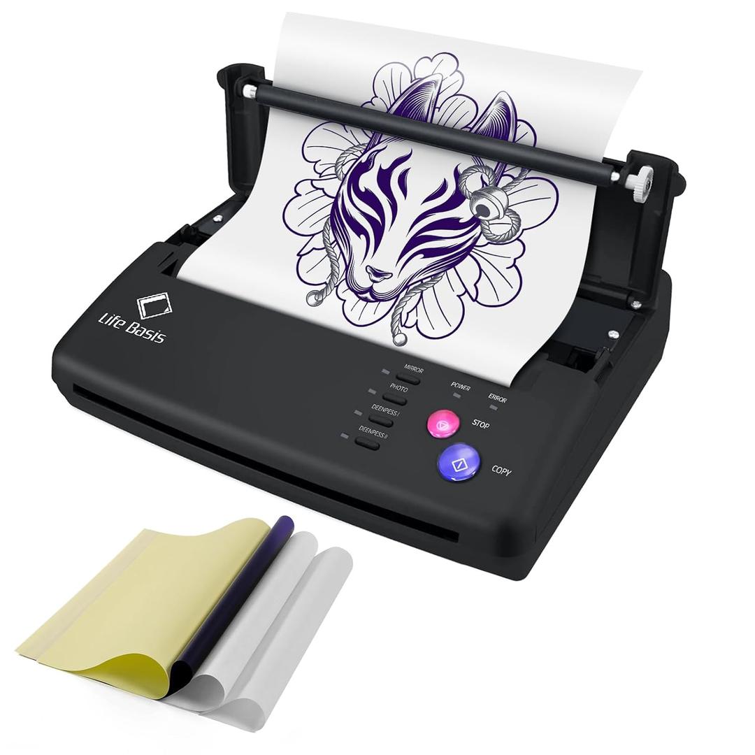 LifeBasis Tattoo Transfer Stencil Printer Tattoo Thermal Copier with 30PCS Stencil Transfer Paper Thermal Tattooing Printer Machine for Tattoo Artists & Beginners, Black