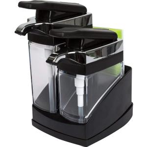 Casabella Sink Sider Duo Soap Dispensers with Sponge, Black and Chrome Plating