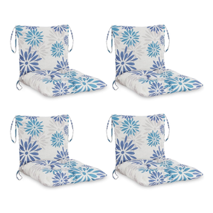 Barydat 4 Pcs Outdoor Patio Chair Cushions with Back, 21.7 x 43.3 Inch Decorative Dining Back Cushions with Tie Buffalo Plaid Indoor Outdoor for Patio Furniture(Blue and White,Plantain Leaf)
