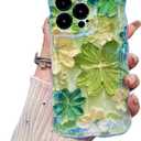 Case for iPhone 13 Pro Max,Exquisite Colorful Retro Oil Painting Flower,Stylish Glossy Pattern Wave Frame,Soft Durable Shockproof Camera Protection iPhone 13 Pro Max Case for Women Girl-Green