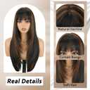 Highlight Long Straight Layered Wig with Bangs for Women 26 inch Highlight Brown Put on Go Realistic Synthetic Heat Resistant Natural Wig for Girls Party Cosplay and Daily Use