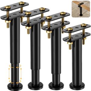 VETIN 4Pcs Adjustable Height Bed Support Legs 7.08-12.6 inch, Extra Durable Steel Bed Frame Support Legs with Wider Base, Bed Slat Support Leg for Heavy Duty/Wooden/King/Queen Bed Frame