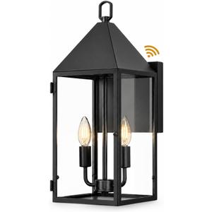 FFHH 18" H Large Outdoor Wall Lantern Sconce Dusk to Dawn Dual-Head Outdoor Light Fixtures Matte Black Metal and Tempered Glass for Villa Garage Farm Exterior Proch Light