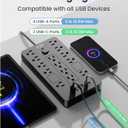 JouleLoom Surge Protector Power Strip-14 Outlets and 6 USB Ports, 6 Feet Flat Plug Extension Cord, 1850 Joules, Black, ETL Listed for Home, Office, Dorm Room