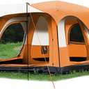 Large Family Standing Upright Camping Tent - Multi-Room Waterproof Tent with Screened Porch - Glamping Tent for Outdoor Camping & Family Vacation (Orange, 8-12 People)