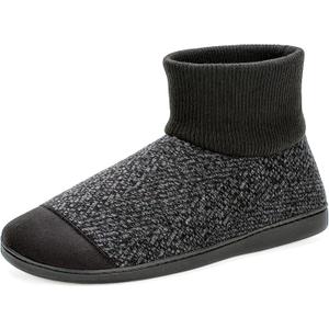 Cozylook Men's Slippers with Knitted Cuff Cozy Memory Foam Non-slip Indoor Outdoor Slipper Socks with Rubber Sole Black Size 8-9