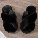 2 x Womens Cross Band Slippers Cozy Furry Fuzzy House Slippers Open Toe Fluffy Indoor Shoes Outdoor Slip on Warm Breathable Anti-skid Sole, (Mix Colors)