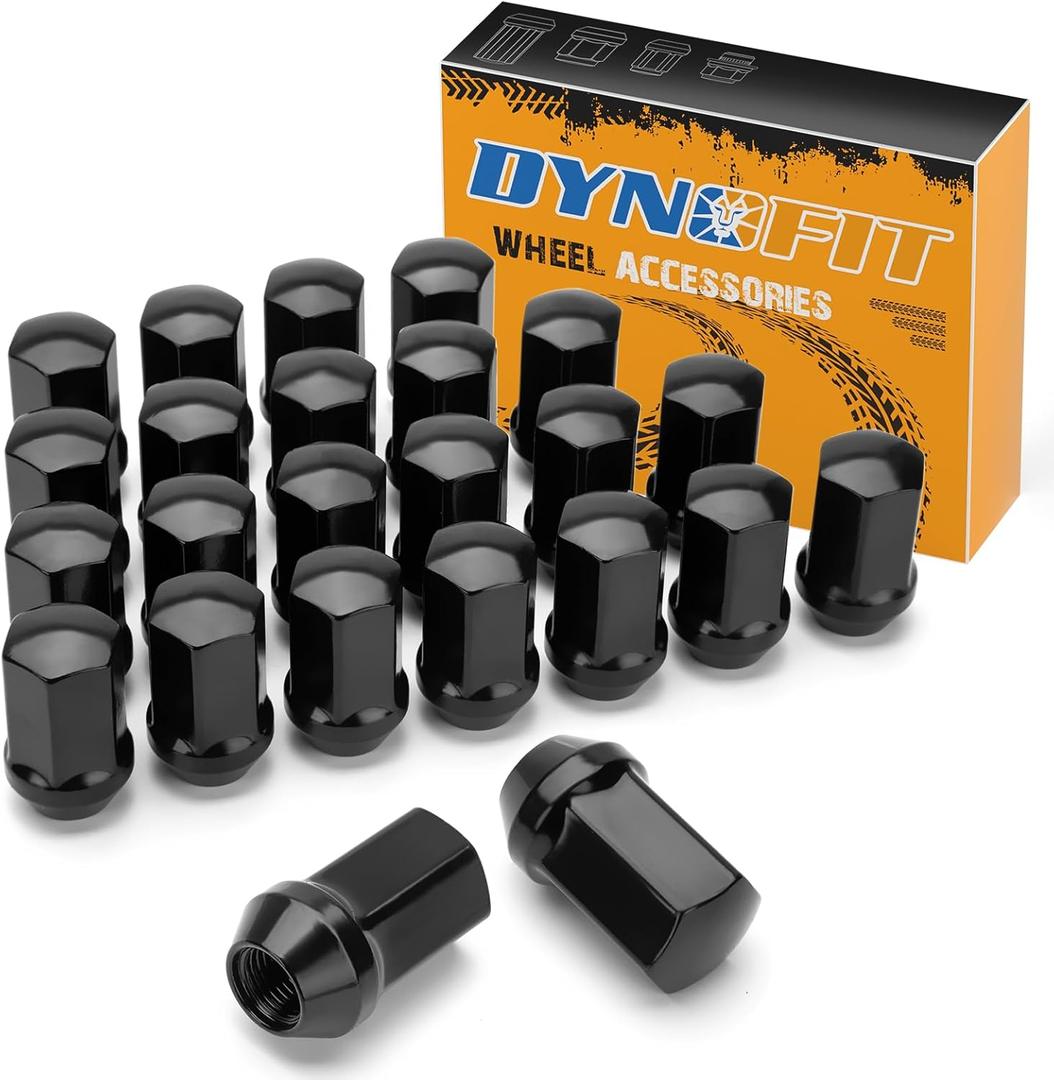 dynofit 24pcs 14x1.5 Stock Lug Nuts 1.75 inch(45mm) Height 7/8" Hex(22mm), M14-1.5 One-Piece Design Factory Wheel Lugnuts Compatible with Chevy Silverado & Tahoe GMC Sierra 1500 Buick Dodge Cadillac (Black)