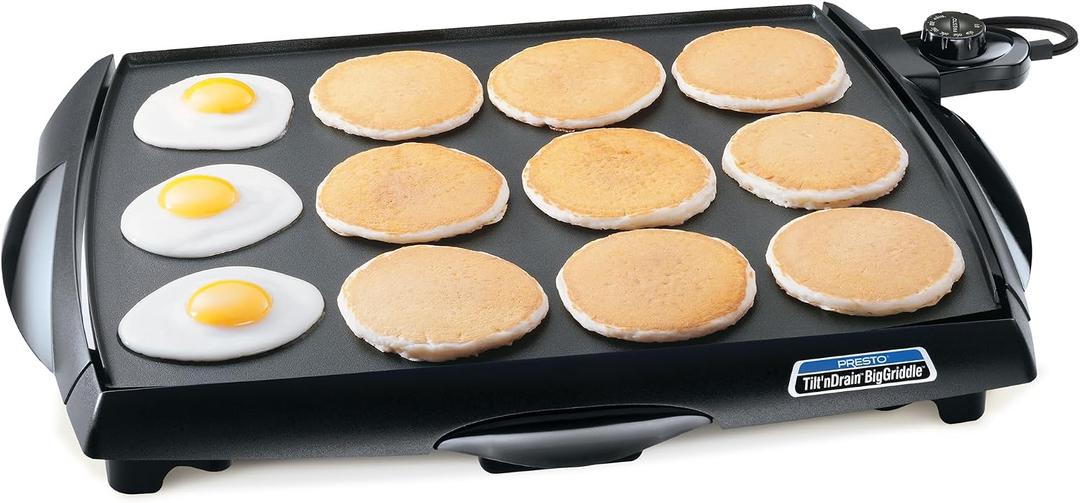 Presto 07046 Tilt 'n Drain Big Griddle Cool-Touch Electric Griddle, Product Dimensions 5.12"D x 23.94"W x 18.5"H