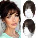 Clip in Bangs, 100% Real Human Hair French Fake Bangs Hair Clip for Women Dark Brown Natural Curtain Fringe with Temples Hairpieces for Daily WearFrench,Dark Brown