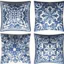Boho Throw Pillow Covers Set of 4 - Vintage Square Linen Decorative Pillow Cases 18x18 Inch for Bedroom Sofa Couch Living Room Car Home Decor