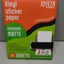 JOYEZA Premium Printable Vinyl Sticker Paper for Inkjet Printer - 25 Sheets Matte White Waterproof, Dries Quickly Vivid Colors, Holds Ink well- Tear Resistant - Inkjet & Laser Printer