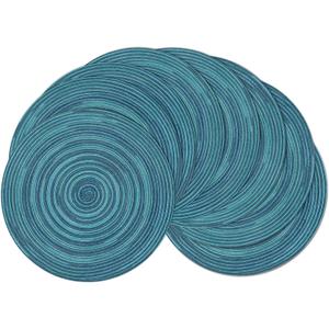 SHACOS 15 inch Round Placemats Set of 8 Variegated Multicolor Place Mats Cotton Polyester Braided Non Slip Washable Heat Resistant Table Mats for Home Wedding Dinner Party Table Decor, Rainbow Teal