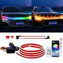 YM E-Bright Car Led Lights Exterior RGB Hood Light Strip Waterproof Multicolor Dynamic Scan Start Up Hoodbeam Kit with Turn Signal Indicator Function for Cars, Truck, SUV, APP Control, 12V 70inch