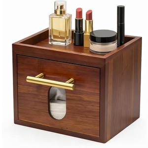 Acacia Wood Disposable Face Towel Holder with Drawer, Wooden Facial Towels Storage Box for XL Towels (Not Included), Face Towelettes & Dry Wipes Organizer for Bathroom Countertop Vanity (Acacia)
