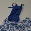 Dearnow Girls Swimsuits Size 14-16 One Piece Control Front Cross Ruched Tie Back Blue Solid Color Adjustable Straps Bathing Suit Swimwear with Drawstring Cover Up