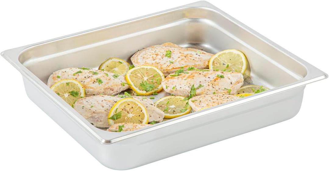 Restaurantware Hotel Pan 1 Count 2/3 Size Anti-Jam 2.5 Deep Freezable 24 Gauge Stainless Steel Steam Pan Lid Sold Separately, for Use in Commercial Kitchens, Cafeterias, and Catering Event