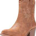  Cowboy Boots for Women Ankle Cowgirl Booties Wide Mid Calf Pointed Toe Western Boots Short Chunky Classic Booties, US 6
