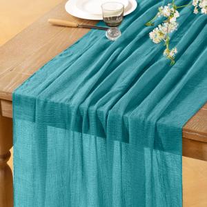Teal Green Cheesecloth Table Runner 4 Pack Fall Thanksgiving Table Runners 120 inches Boho Gauze Turquoise Cheese Cloths for Rustic Wedding Bridal Baby Shower Party Fall Table Centerpiece