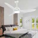 52 Inch White Ceiling Fans with Lights and Remote, Modern White Ceiling Fan with Light, Indoor & Outdoor Ceiling Fan for Bedroom Living Room Patio with 3CCT Dimmable, Quiet DC Motor, 6 Speeds