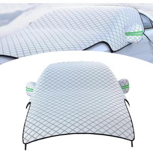 Car Half Cover, Thicker Larger Snow Freeze Shield with Fixed Clip, Anti-Scratch Reflective Strip Warning All-Season Protection, Universal Front Windshield Hood Full Wrap for Cars (Silver)