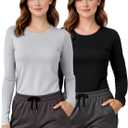 Nautica Underscrub Long Sleeve Women 2 Pack  Soft Scrub Undershirts for Nurses, Crew Neck Comfort Tee (Medium, Black/Lightgrey)
