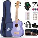 WINZZ Soprano Ukulele for Beginners, 21 Inch Hawaiian Wood Ukelele Kit for Kids Adult Student Starter, Professional Uke Pack Bundle w/Free Lessons, Case, Pickguard, Capo, Strap, Picks, Purple