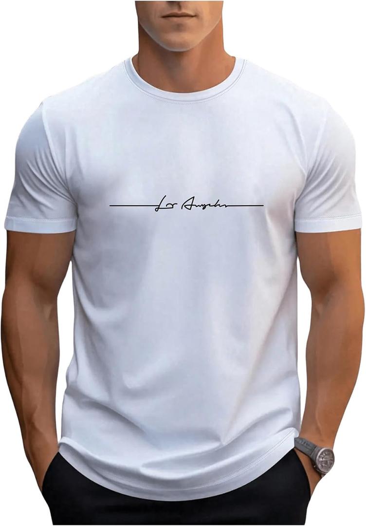 SOLY HUX Men's Letter Graphic Tees Short Sleeve Round Neck T Shirt Summer Casual Tops (White, M)
