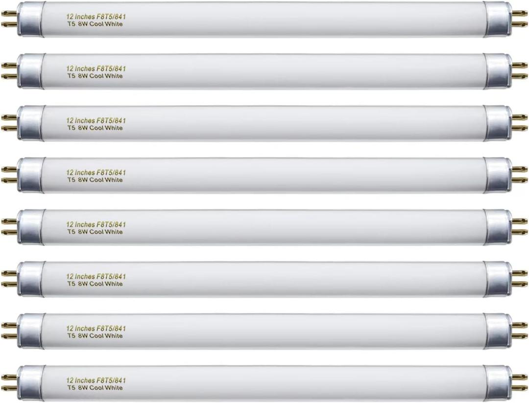 8 Pack F8T5/CW Fluorescent Bulbs, T5 12 inch 8 Watts Under Cabinet Light Bulb Cool White, G5 Mini Bi 420 Lumen