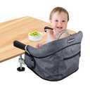 Hook On High Chair, Portable Foldable Clip On Baby Travel High Chair, Lightweight Feeding Seat with Storage Bag, BPA-Free Safety Harness for Home Restaurant (Grey)
