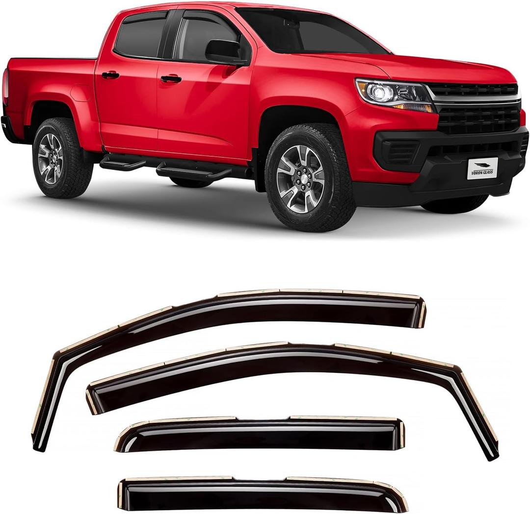 Voron Glass in-Channel Extra Durable Rain Guards for Trucks Chevrolet (Chevy) Colorado/GMC Canyon 2015-2022 Crew Cab, Window Deflectors, Vent Window Visors, 4 Pieces - 220184
