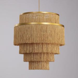 5-Tiered Boho Chandelier with Metal and Fringe,3 Lights Fringe Pendant Light Fixture,Tassle Chandelier for entryway,Dining Room,Baby Nursery,Gold, Hardwired-Chandelier