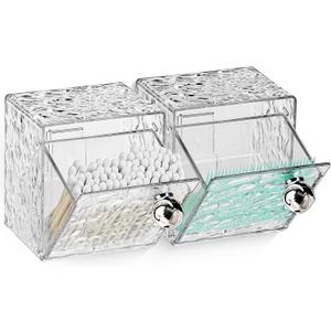 Qtip Holder Dispenser, Wall Mounted Plastic Cotton Pad Holder, Cotton Ball, Swabs, Floss, Makeup Organizers Containers for Vanity Bathroom (Clear, 2 Pcs)