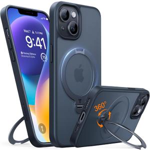 TORRAS Upgraded Ostand 360° Spin Magnetic for iPhone 13 Case/ iPhone 14 case, [Military Grade Shockproof][Compatible with MagSafe][Build in Kickstand] Translucent Slim Back Soft Edge, Black