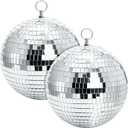 Suwimut 2 Pack Mirror Disco Ball, 8 Inch Cool and Fun Large Silver Hanging Disco Ball with Hanging Ring, Reflects Light, Party Favor, Christmas New Year Wedding Decor Festival Stage Prop