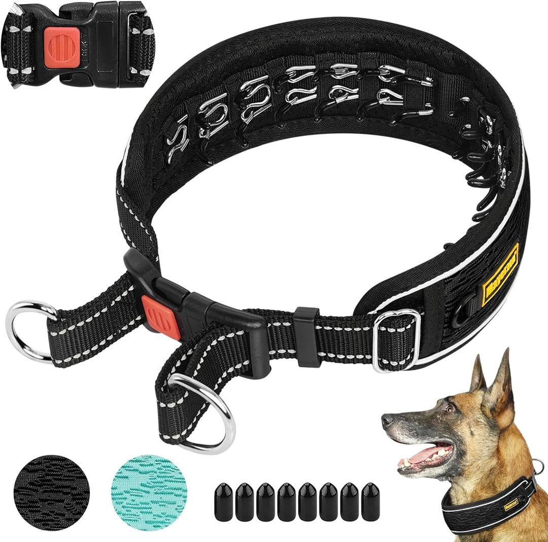 Mayerzon Martingale No Pull Collar for Large Medium Dogs Pitbull German Shepherd Rottweilers, Patented Reflective Anti Pull Dog Walking Collar with Buckle for Training Hiking, Adjustable(L, Black)